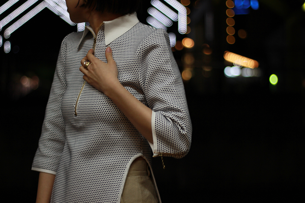 トップス SQUARE DOTS  JAQCUARD HALF ZIP TOP SQUARE DOTS JAQCUARD HALF ZIP TOP